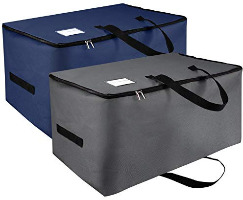 IHOMAGIC 2 Stück Groß Aufbewahrungstasche für Bettwäsche, Faltbare Unterbettkommoden mit Griffe, Oxford Robuste Stoff Umzugstasche für Bettdecken, Kleidung 70x42x35cm, 100L (Dunkegrau/Dunkeblau)