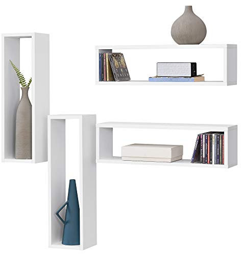 [en.casa] 4er Set Schweberegal Fagernes 59x15x17cm Wandregal 4-teilig Hängeregal Ablage Wandboard Weiß