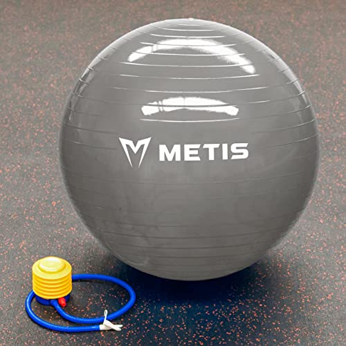 METIS 55 cm Yoga Ball with Pump – 22 in Anti‑Burst PVC Exercise Ball for Yoga, Pilates & Core Workouts (Grey)