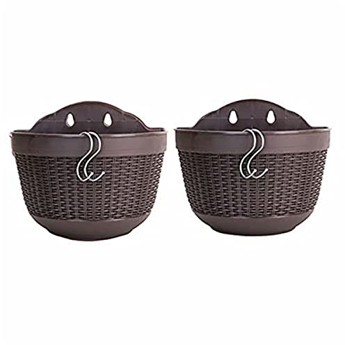 Yeehliny 2er-Set Wandampel Blumenkasten Kunststoff Hängender Blumentopf zum Aufhängen Hängetöpfe Wand Pflanztopf Balkontopf Plastik Übertopf mit S Haken Pflanzen Wanddekoration (Kaffee)