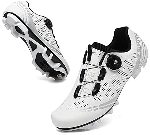 Fahrradschuhe MTB Herren,Rennradschuhe Damen,Radschuhe Kompatible SPD/SPD-SL Lock System Mountainbike Schuhe,Weiß,39