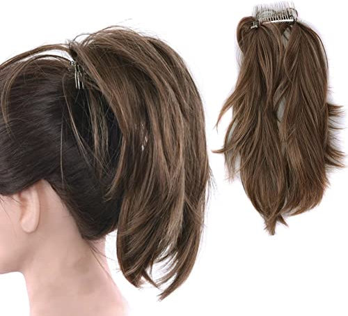 iLUU Womens Pferdeschwanz Synthetische Haarverlängerungen Clip in Pferdeschwanz für Frauen Hitzebeständiges Haarteil Hochsteckfrisur Haarknoten #2/30 Dunkelbraun/Honigbraun Fashion Hair