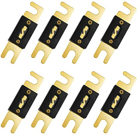 Youmile 8 piezas ANL fusible chapado en oro ANL fusible de hoja 30A 50A 80A 100A 150A 200A 250A 300A para sistema de audio/vídeo de coche