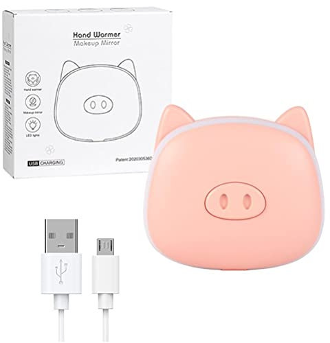 KKPLZZ Mini Handwärmer Wiederaufladbar, Macaron Cartoon Tier Handwärmer Schminkspiegel mit LED-Licht 3-in-1, 1000mAh, Elektrischer Taschenhandwärmer,Wintergeschenke
