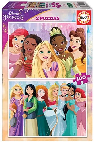 Educa - Puzzle 100 Teile | Disney Prinzessinnen, 2 x 100 Teile Puzzleset für Kinder ab 5 Jahren, Princess (19298)