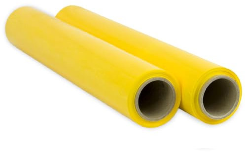 Film pour emballer 50 cm de large et étirable jusqu'à 300 mètres de longueur - Rouleau de film élastique manuel pour emballage industriel - Ofituria (Jaune, 2 Rouleaux)