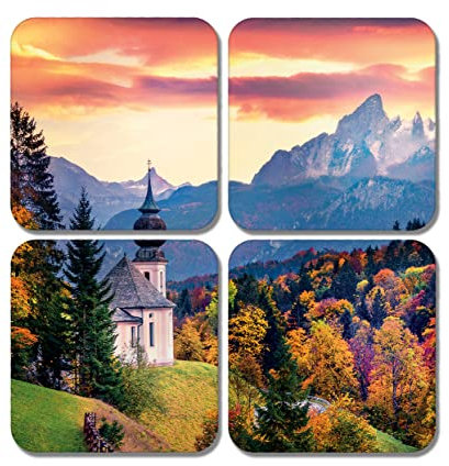 4 x Quadratische Bayern Alpen Untersetzer – Deutschland Reise Berg Puzzle Geschenk #78360