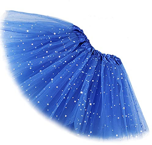 Ugitopi Damen Erwachsene Glitzernder Elastischer 4-lagiger Tüll Tutu Rock (Royal Blue)