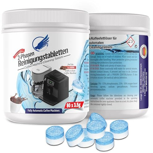 80 x 2-Phasen Reinigungstabletten für Kaffeevollautomat - 2in1 Protect & Clean - kompatibel und getestet für Jura & Siemens Kaffeevollautomaten - Extra starke Reinigungsformel. Made in Germany