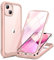 Miracase Compatible with iPhone 13 mini Case 5.4 inch, [Glass Screen Protector] Full Body Rubber Bumper Case Cover (Crystal Pink)