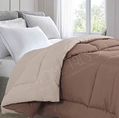 Home Tresor - Trapunta Letto Singolo Invernale Pesante 350 gr/mq Tinta Unita Bicolore, Piumone Una Piazza Colorato Reversibile Double Face Ampia Misura Cm. 180x260 (Panna/Marrone)