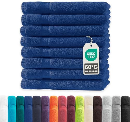 Müskaan® 8er Handtuch Set Royalblau, 100% Baumwolle, 50x30cm, 500g/m² – Öko-Tex, Frottee Handtücher Set Baumwolle, Gästetücher 30x50cm, Handtuchset Blau für Bad, 60°C waschbar, Frotteetücher