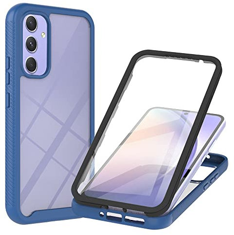 Samsung Galaxy A34 5G Case with Built-in Screen Protector, 360 Full Body Protective Cover Heavy Duty Anti-Scratch Shockproof Slim Silicone Bumper Clear Phone Case for Samsung A34 5G, Blue