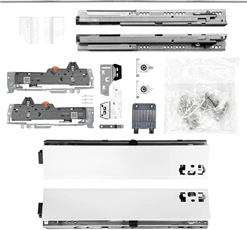 BLUM Schubladenschienen TANDEM SET; Zargenhöhe 83mm, mit TIP-ON BLUMOTION Einheit, 65kg, NL650mm, Seidenweiß, bis max. KB1400mm