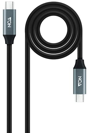 Nanocable 10.01.4302-COMB - USB 3.2 Gen2x2 20Gbps 5A/100W 4K/60Hz USB-C/M-USB-C/M Kabel, Farbe Grau/Schwarz, 2 m