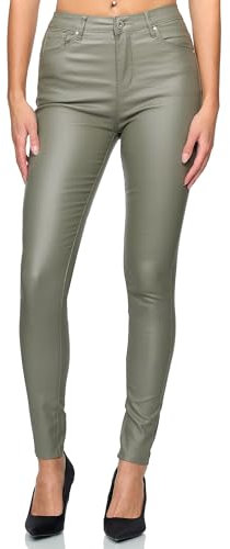 Elara Damen Hose Kunstleder Push Up Effekt Chunkyrayan DJ290-8 Grün-34 (XS)