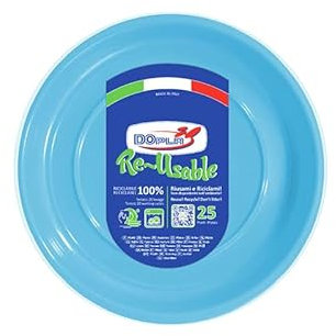 Zeus Party Dopla Piatti da dessert Riutilizzabili Azzurri Plastica 100% Riciclabile 25 pz