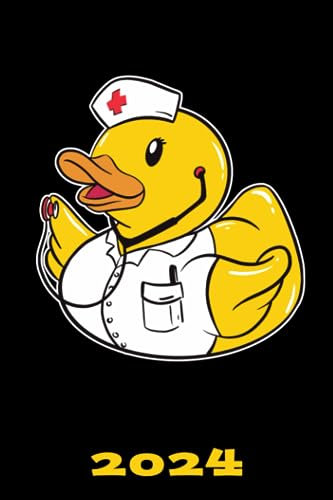 Kalender 2024: Kompakter Jahresplaner Wochenübersicht | A5 | Januar bis Dezember | Ferien, Feiertagen Monatsübersicht und vieles mehr | Organizer und Zeitplaner für 1 Jahr | Badeente Krankenschwester