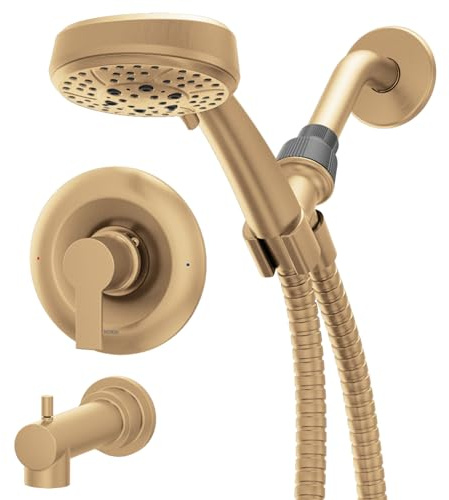 Moen Meena 82618BZG Einhebel-Duscharmatur mit Handbrause und Wannenauslauf f r Badewanne, Ventil inklusive, bronzefarben, goldfarben