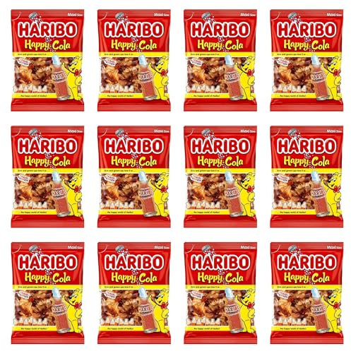 HARIBO Happy Cola Delight, Refreshing Cola Flavour Gummy Sweets, Loved by All Ages, 140g (Pack of 12)