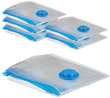 Relaxdays Vakuumbeutel, 6er Set, XL Kompressionstüten Reise, Kleidung & Decken, Vakuumierbeutel für Ventil, transparent | Kleidung & Decken, Vakuumierbeutel für Ventil