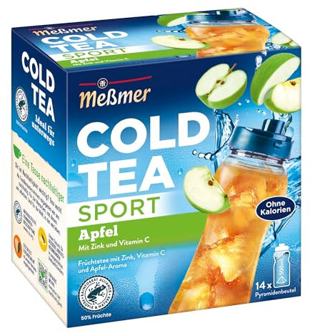 Meßmer Cold Tea Sport Apfel | mit Zink und Vitamin C | 14 Pyramidenbeutel | Glutenfrei | Laktosefrei | Vegan