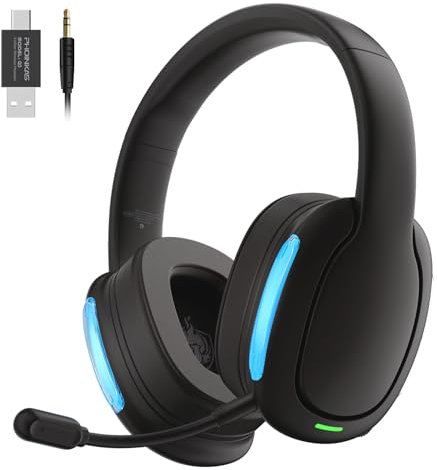 YOTMS Wireless Gaming Headset for PS4 PS5 PC Switch, Wireless 2.4GHz Gaming Headphones with Detachable Noise Canceling Mic, 7.1 Stereo Sound, 3.5mm Wired Mode for Xbox Seires - Black