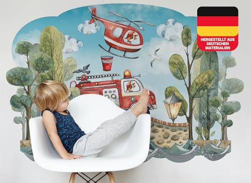 Osomhome Wandtattoo Kinderzimmer Mädchen & Junge: Feuerwehr (100x70cm) | Kinderzimmer & Babyzimmer Deko | Wandsticker & Wanddeko Kinderzimmer | Wandaufkleber Kinderzimmer Wall Stickers os3029
