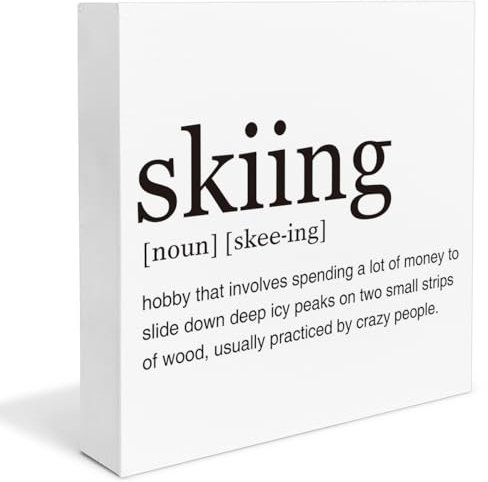 Dumyum Skier Geschenk Skifahren Definition Holzkiste Schild Ski Zitate Schreibtisch dekoratives Holzschild Heimdekoration für Schreibtisch Tischregal (12,7 x 12,7 cm), Größe M
