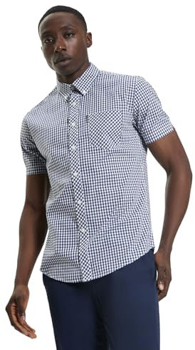 Ben Sherman Men's Signature Gingham Check Shirt, Button-Down Collar, Short Sleeved, Regular Fit (Dark Blue.) M