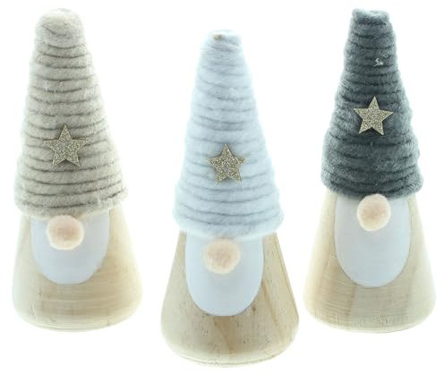 FRANK FLECHTWAREN Wichtel Goldstern, 3er Set, Holz, Filz Maße: Höhe 12 cm, niedliche Dekofiguren