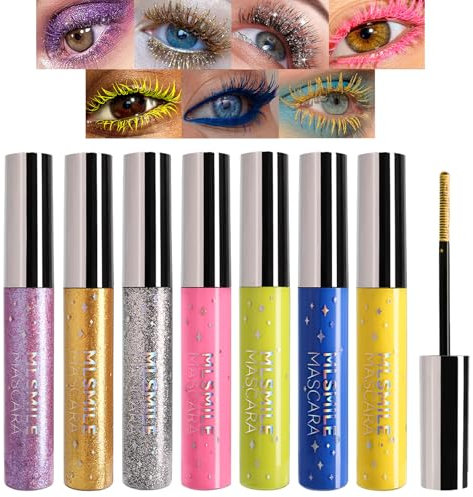 Mrettick 7 couleurs Ensemble de mascara coloré pour les cils, Rose Violet Bleu Jaune Blanc Coloré Mascara Imperméable Charmant Longue Durée Volumineux Mascara Maquillage Des Yeux