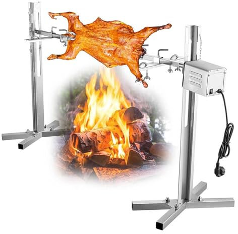 Large Spit Roaster Rod for Chicken, Lamb, and More - BBQ Grill Charcoal Roaster Perfect for Outdoor Picnics and Camping - Complete Grill Kit for Pig Spit Rotisserie. Automatic Rotisserie Grill Tools