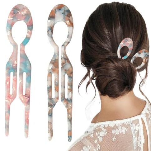 SIVZUMO Forcella per capelli, Perni francesi con forchetta per capelli, Elegante forcina a forma di U,Forcine per capelli stile vintage francese per acconciature (multicolore)