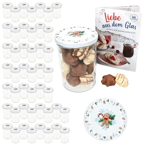 MamboCat Lot de 50 bocaux en verre de 435 ml avec couvercle à visser Candyman bleu glacier + jusqu'à 82 couvercles + livret gratuit I Bocaux de conservation et conservation