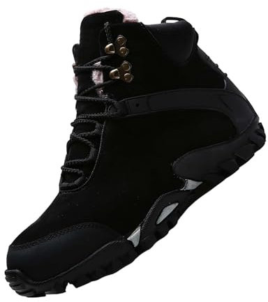 Stivali da neve da uomo invernali, stivali in gomma con imbottiture termiche antiscivolo, scarpe moda e sport per uomo comfort, stivali corti da passeggio, stivali da uomo in pelle alla moda, Nero ,