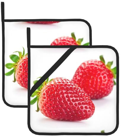 Topflappen Erdbeer-Set, 2er-Set, Küchen-Topfregal, verwendet für Mikrowelle, Backofen, Servieren und Grillen
