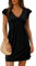Dokotoo Women's Summer Dresses 2025 Beach Ladies Sundress Fashion Gold Empire Line Hihg Waist Ruffle Short Sleeve Deep V-Neck Solid Color Sundresses Spring Casual Womens Mini Dress Black L