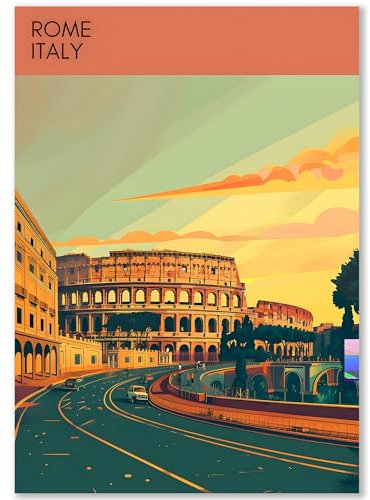 Happymotive Städteposter | Rom Retro Poster Vintage | Schlafzimmer Deko Bild im Hochformat | Bilder Wohnzimmer | Kunstdrucke in A2 40x60, A3 30x40, A4 20x30 300g Papier ohne Rahmen