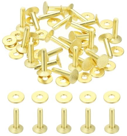 PATIKIL 9x3.3x14mm Leather Rivets and Burrs, 100 Sets Leather Rivets and Washers Brass Fastener Metal Studs Posts for Leather Craft, Belts, Wallets, Collars, DIY Crafts