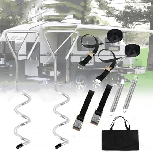 Sturmband Markise Set, 30cm Erdanker für Sturmsicherung für Vorzelt und Zubehör fürs Wohnmobil Wohnwagen Hold Down Side Kit mit Sturmleine, Caravan Niederhalterset mit Sturmleine