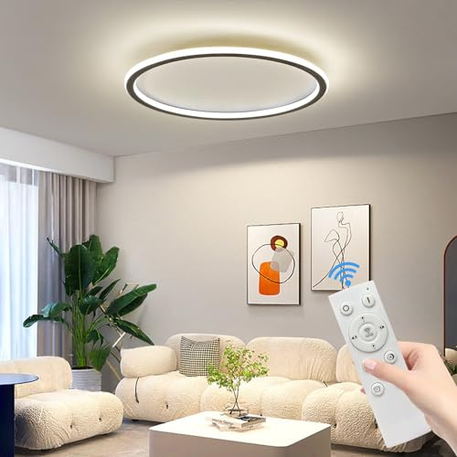 Mikeru LED Deckenleuchte 50 cm Rund ⌀ - Moderne dimmbare Deckenlampe mit Fernbedienung (3000K-6000K) - Schwarz Acryl für Wohnzimmer, Schlafzimmer, Küche, Esszimmer - Energieeffiziente LED Beleuchtung