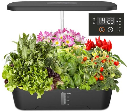 Hydroponisches Pflanzsystem, Smart Garden 12 Indoor-Kräutergarten mit LED-Anzeige, Hydrokultursystem mit automatischem Timer, 4 Beleuchtungsmodi plus 1 Schlafmodus, höhenverstellbar für Haus und Küche