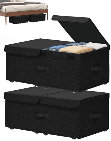 Hoyula Unterbettkommode mit Rollen, 2 Stück, 25,4 cm, Schwarz