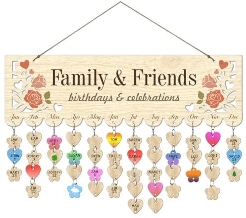 arricraft 1 Set Holztafel Mit Geburtstagserinnerung Für Die Familie Geburtstagsfeiertafel Für Familie Und Freunde Mit 100 Stück Tags DIY Geburtstags Tracker Hängetafel Für Heimdekoration Freunde