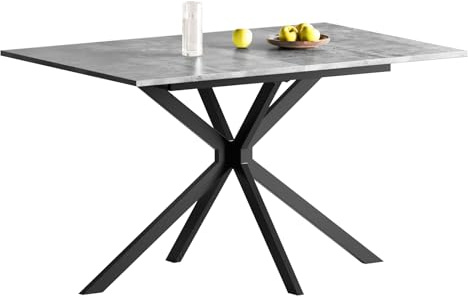 Luxstein Extendable Dining Table, 120-160 cm Grey Concrete Effect Rectangular Kitchen Table for Dining Room, Kitchen, Restaurant