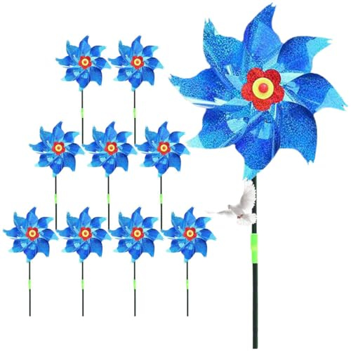 10 mulini a vento riflettenti repellenti per uccelli Mulini a vento repellenti per uccelli per proteggere fattorie e cortili. (Blu)