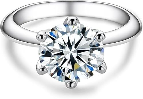 aomoso Anillo para Mujer -Anillo con Diamante Moissanita - con Certificación GRA, Plata de ley 925, Chapado en Oro Blanco de 18 Quilates, Pureza D+ VVS1, Acabado al Plasma. Adecuado para: Bodas