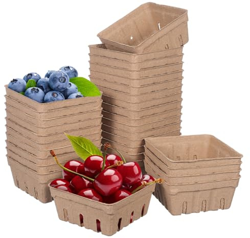 BESPORTBLE Berry Basket Pulp Basket Paper Pulp Fruit Tray Box for Strawberries Berries Snacks and Fresh Produce Lightweight Household Storage Tray for Kitchen Picnic and Home Display 3.94X3.94X1.77in