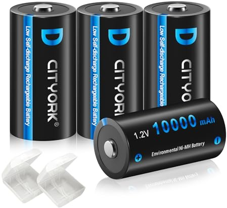 CITYORK D Wiederaufladbar Batterien, hoher Kapazität 10000mAh NiMH 1,2V D Zellen Aufladbare Akku mit geringer Selbstentladung (4 Stück)